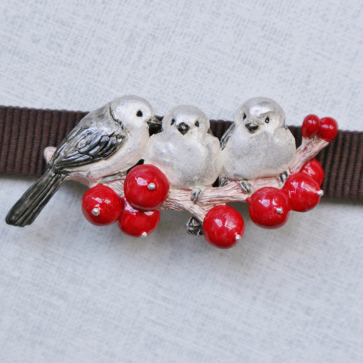 数-SUU-シマエナガの枝帯留め / 帯留め※専用豪華ボックス入り