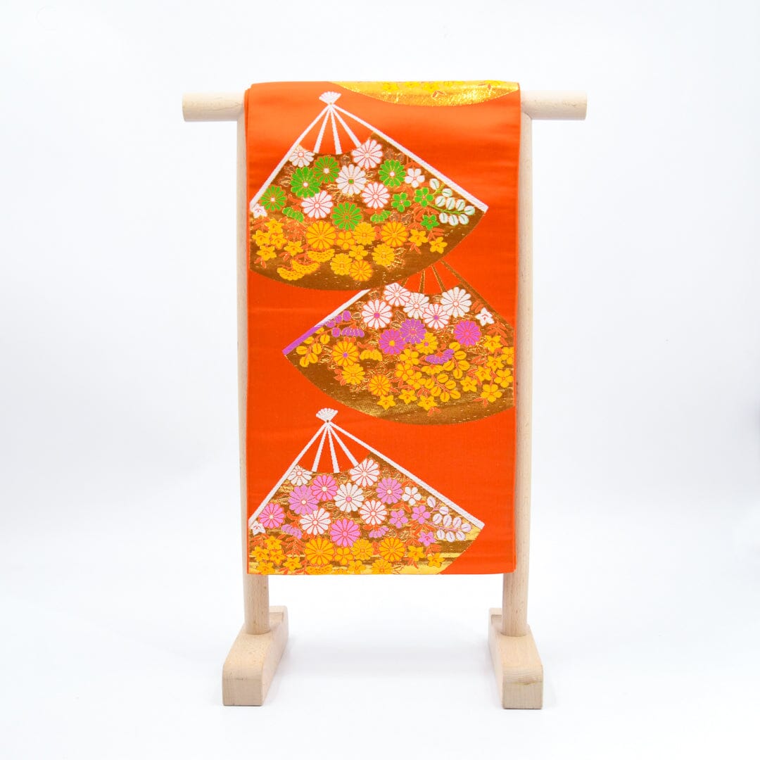 七五三 七歳 袋帯 オレンジ 扇面