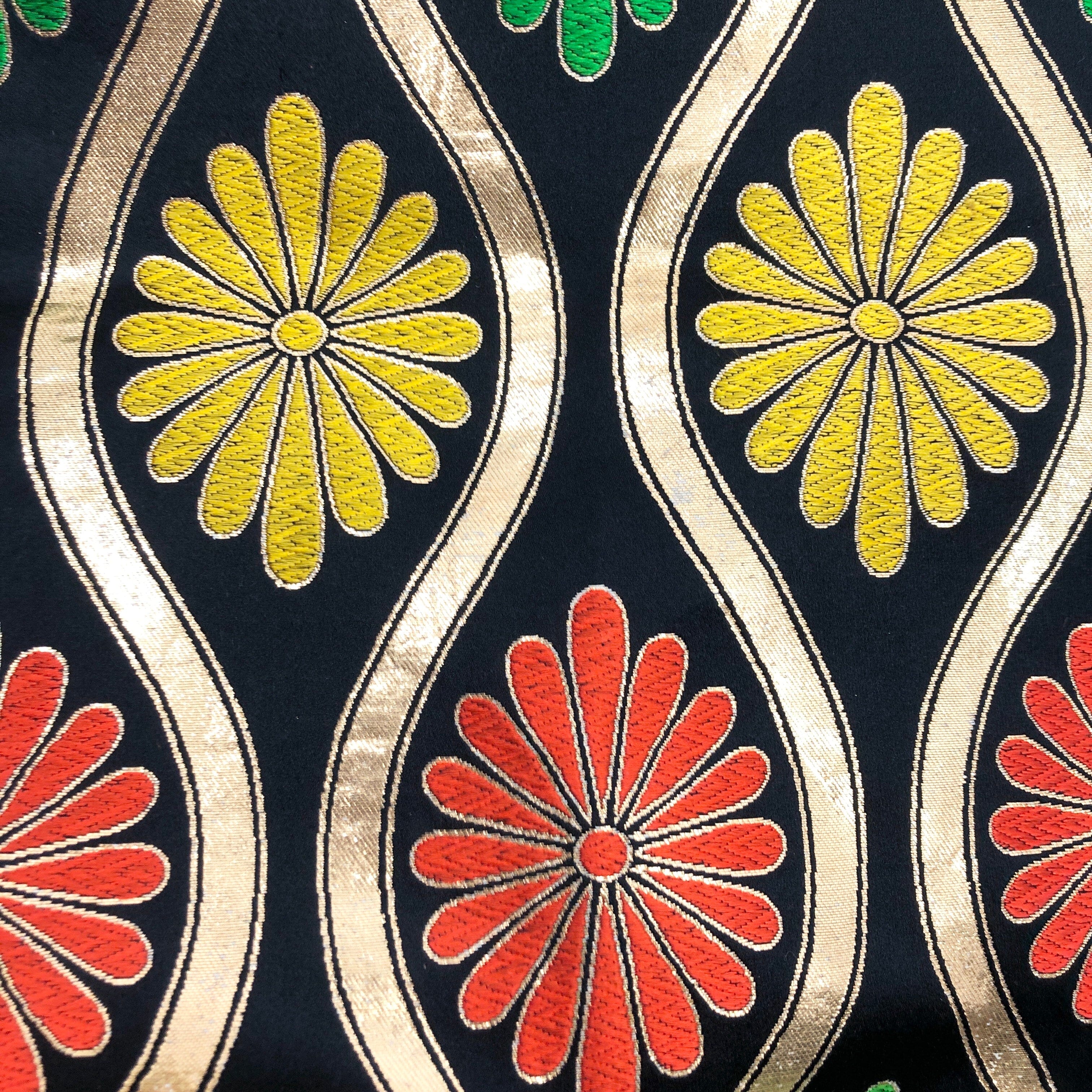 used 七歳祝着 正絹 袋帯 黒地 立涌に花 OB23000030 一六八堂 irohado