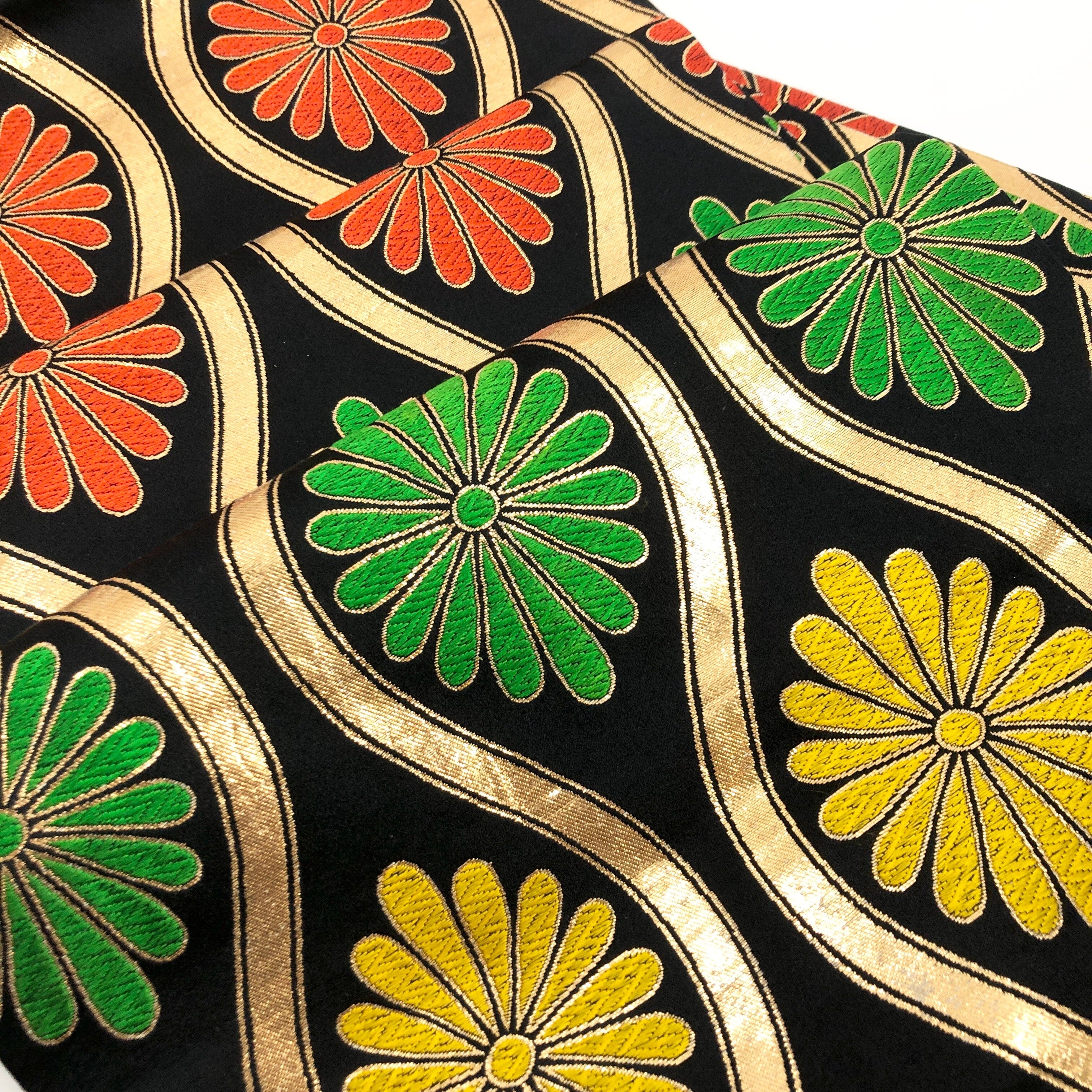 used 七歳祝着 正絹 袋帯 黒地 立涌に花 OB23000030 一六八堂 irohado