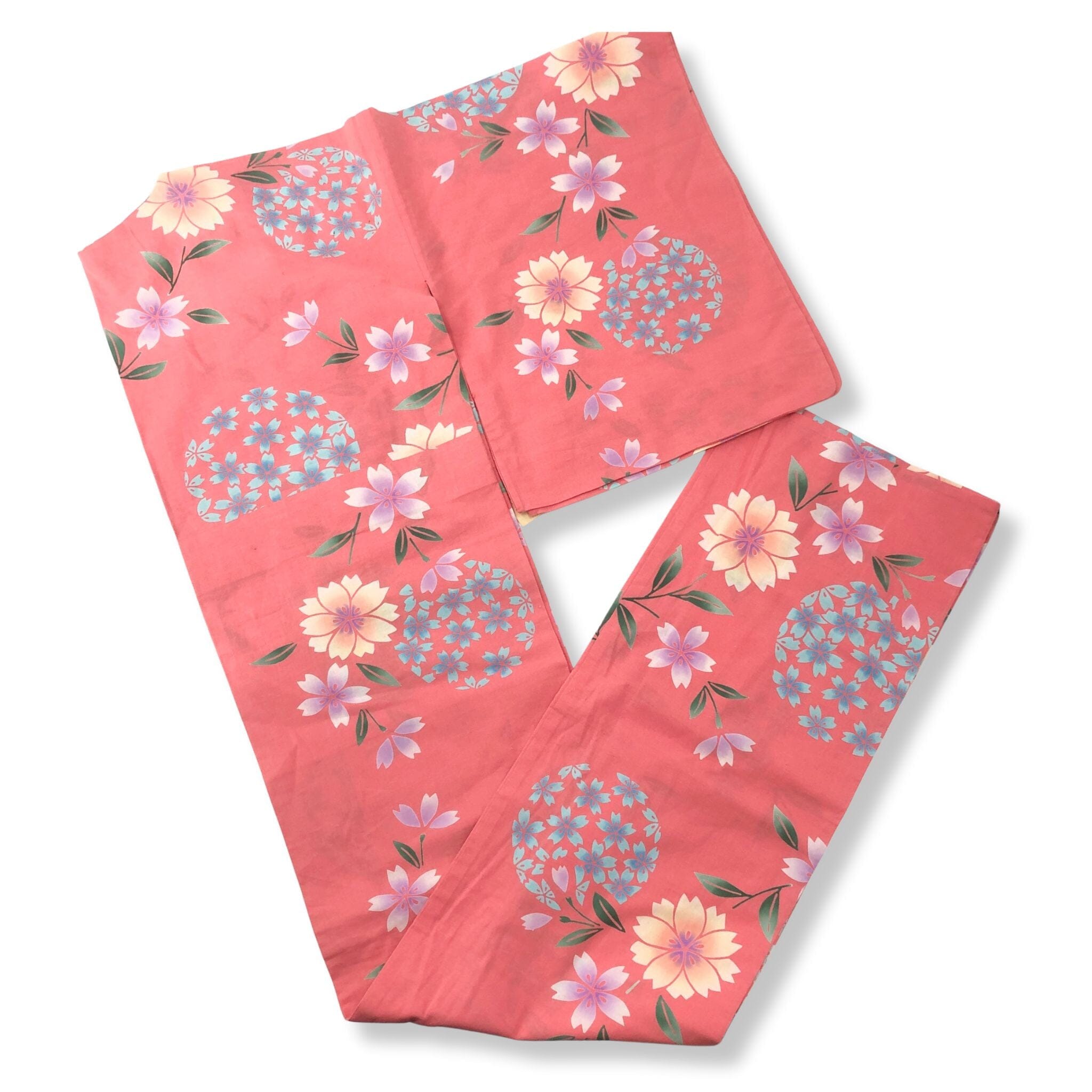 used 注染浴衣 ヤマト謹製 ピンクの花柄 162cm 裄丈71cm バチ衿 KIY202506-0004 浴衣 used