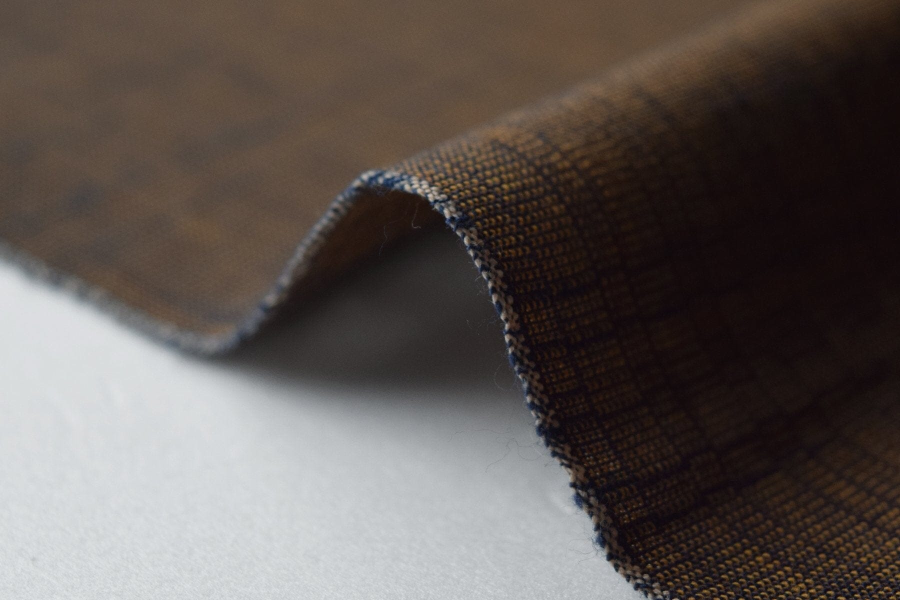 池沼織工房 遠州棉紬 あじろ カラシ×コン(巾36cm) ※メートル売り(1=1m) fabric 池沼織工房 千織