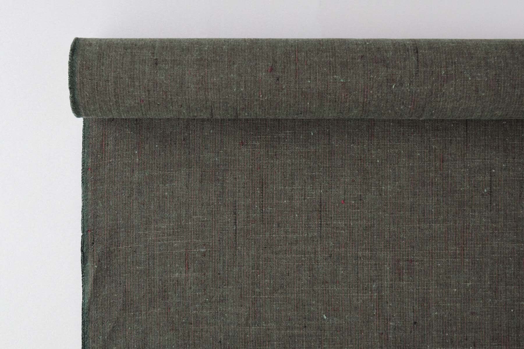 池沼織工房 遠州棉紬 みぞれ 黒×草色 ※メートル売り(1=1m) fabric 池沼織工房 千織