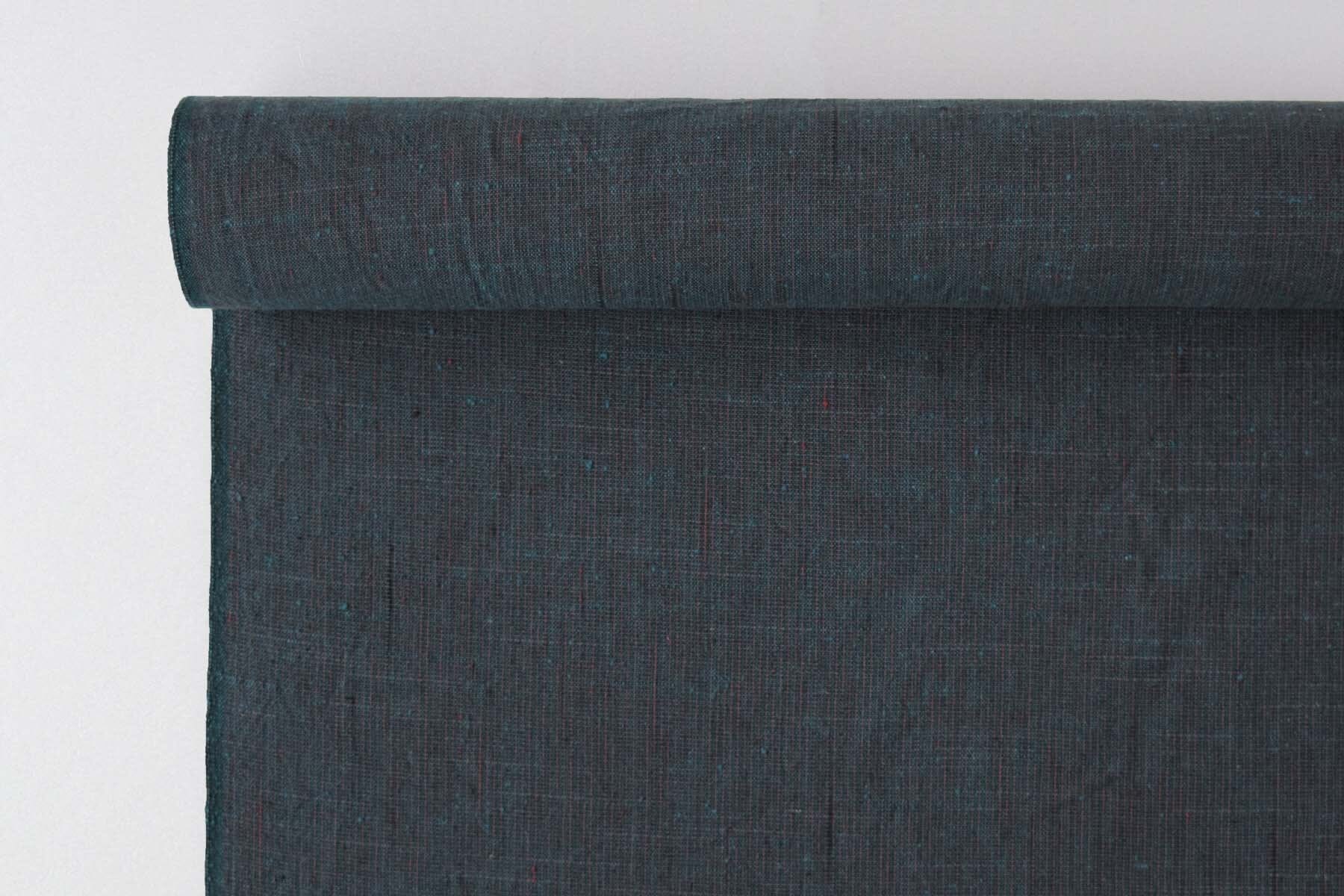 池沼織工房 遠州棉紬 みぞれ 黒×深碧 ※ メートル売り(1=1m) fabric 池沼織工房 千織