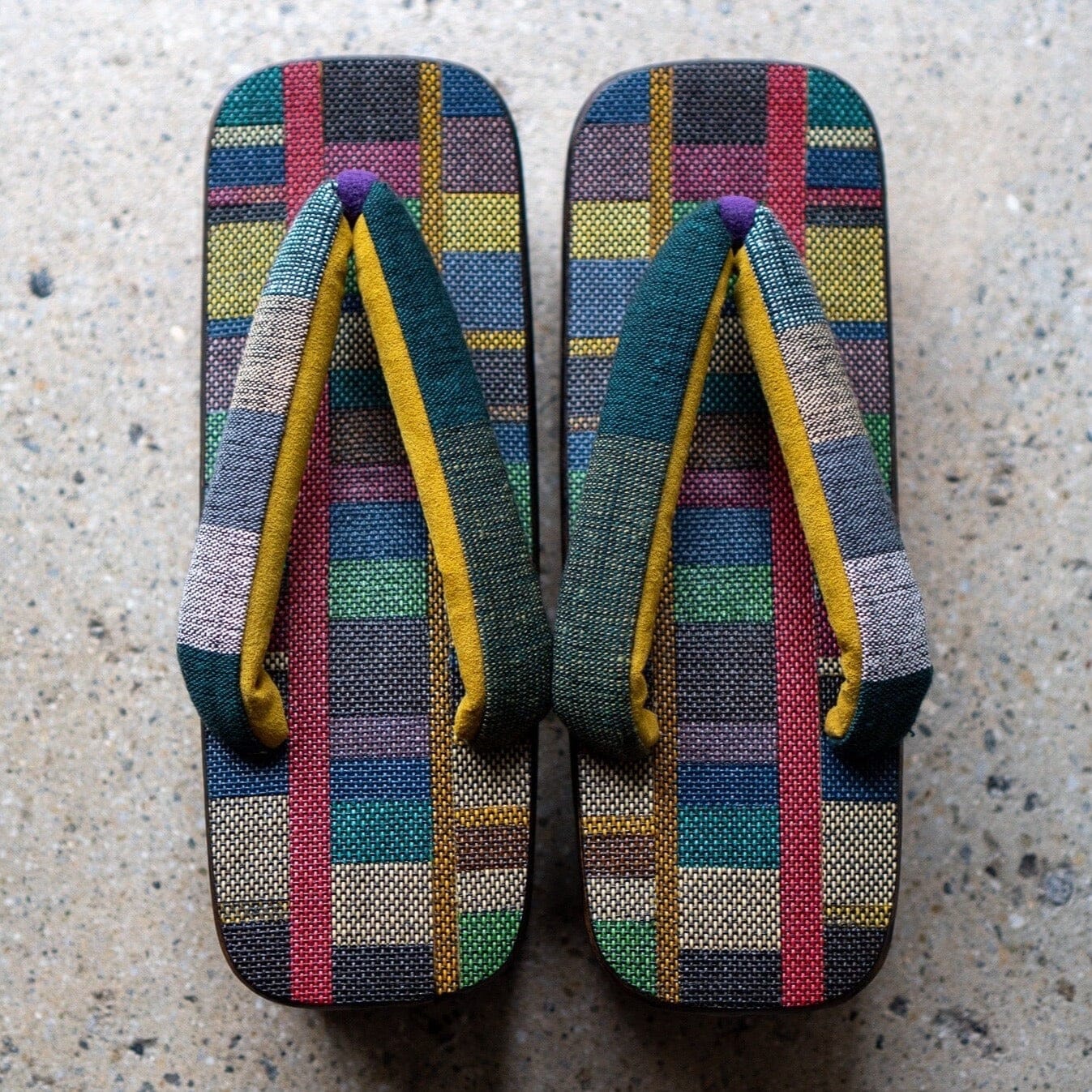 大和屋履物店 女性用下駄 サイズ大 宮部木履•一六八堂オリジナル鼻緒(遠州棉紬:綿麻 縞) 下駄 大和屋履物店