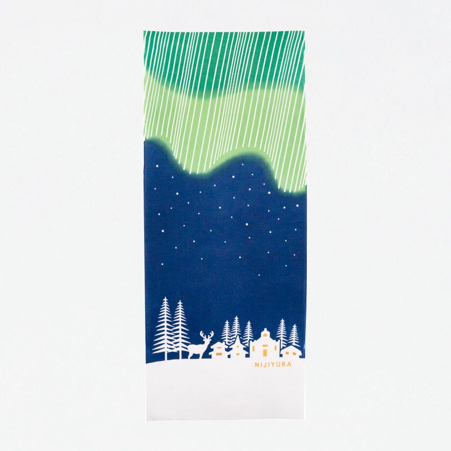 にじゆら 手ぬぐい |オーロラが美しい夜-Finland- てぬぐい にじゆら グリーン