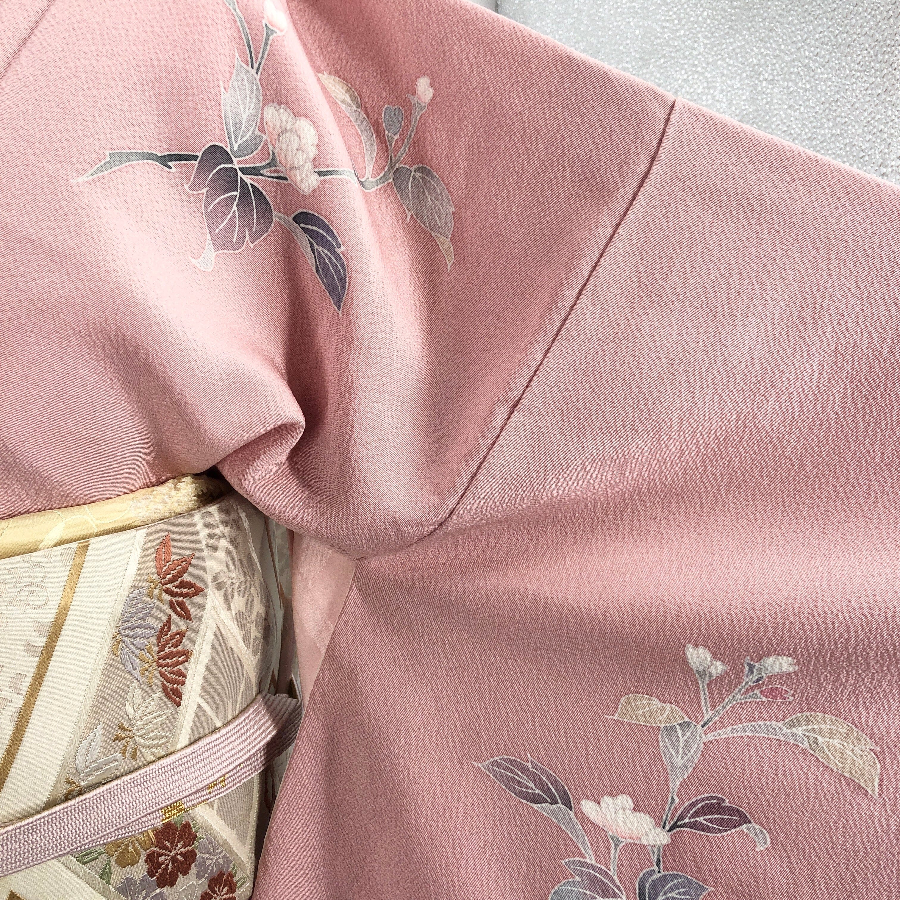 used 訪問着 縮緬 花柄 落款あり 紬 used