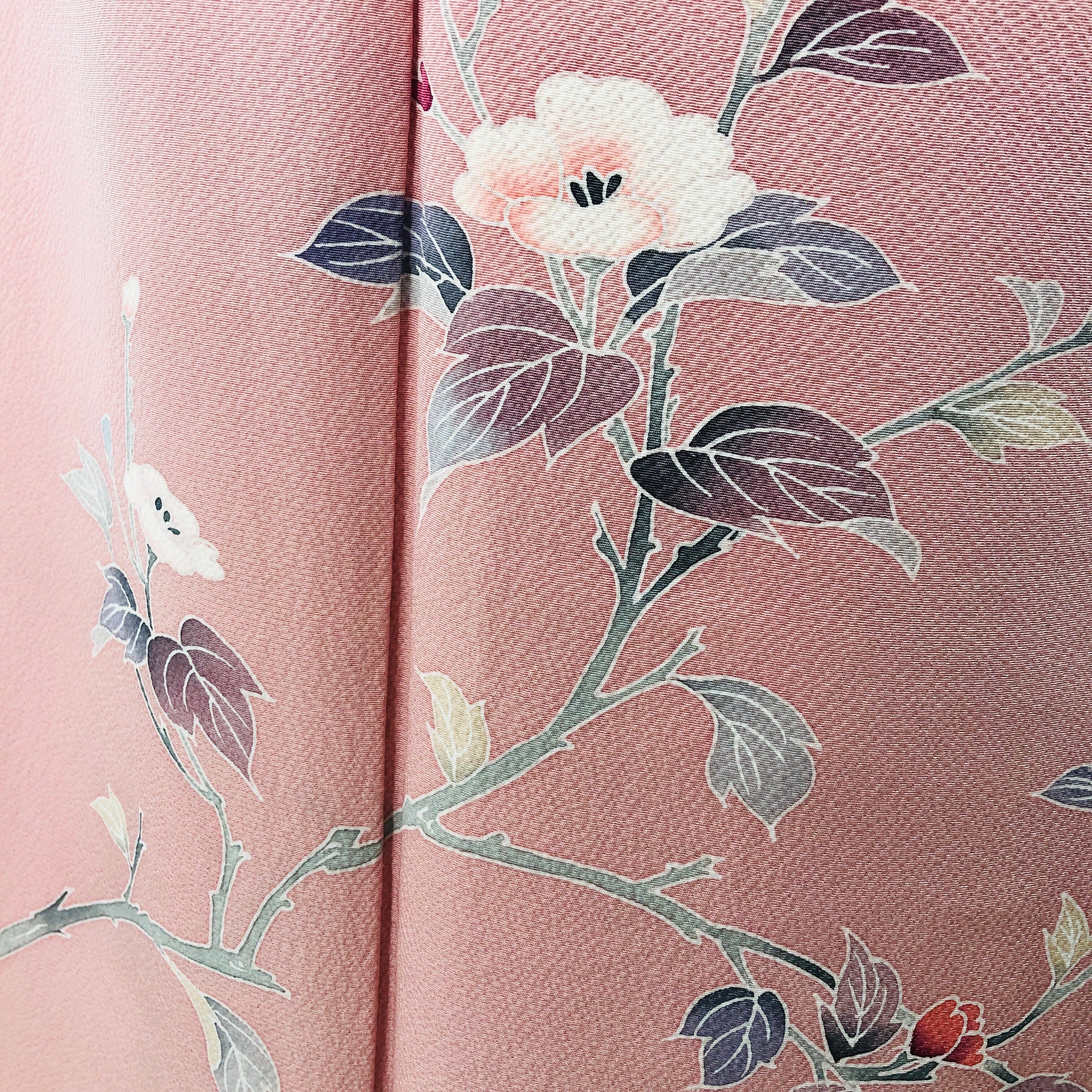 used 訪問着 縮緬 花柄 落款あり 紬 used