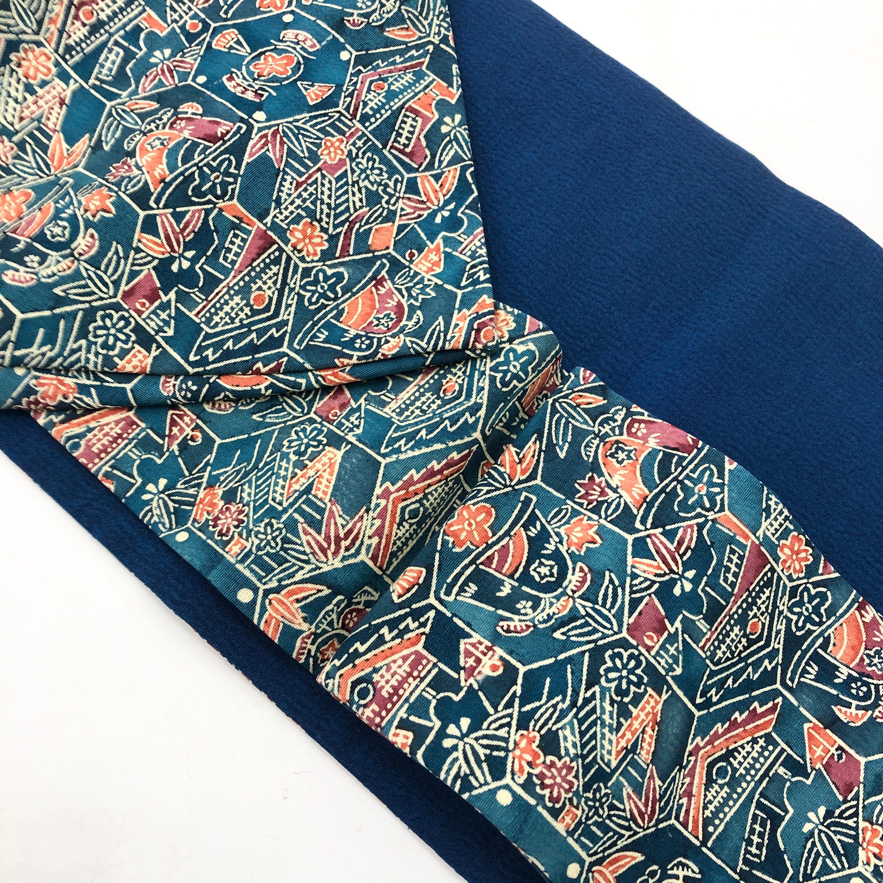 used 名古屋帯 藍色 型染 帯 used