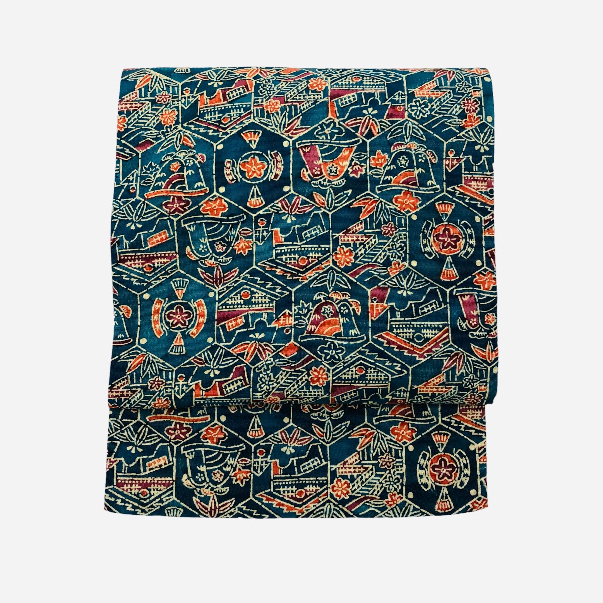 used 名古屋帯 藍色 型染 帯 used