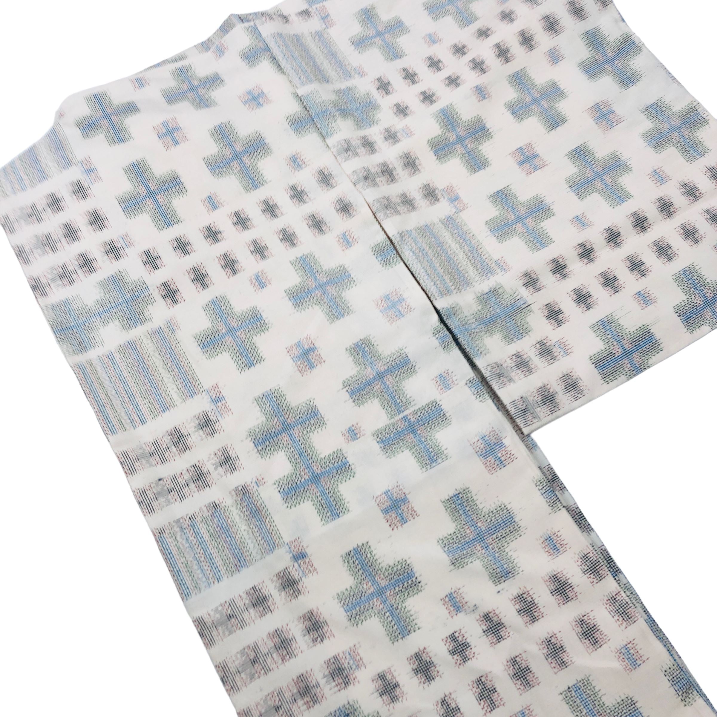 used紬 バチ衿 白地に幾何学模様 紬 used