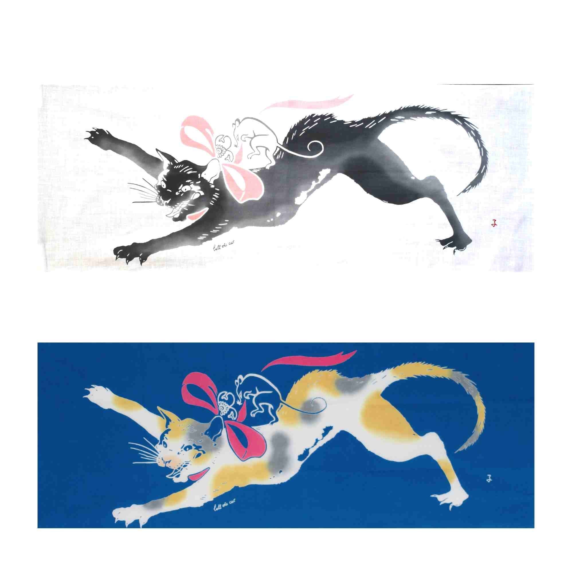 新江戸染謹製 干支てぬぐい<猫に鈴つけちゃった> てぬぐい 新江戸染 丸久商店