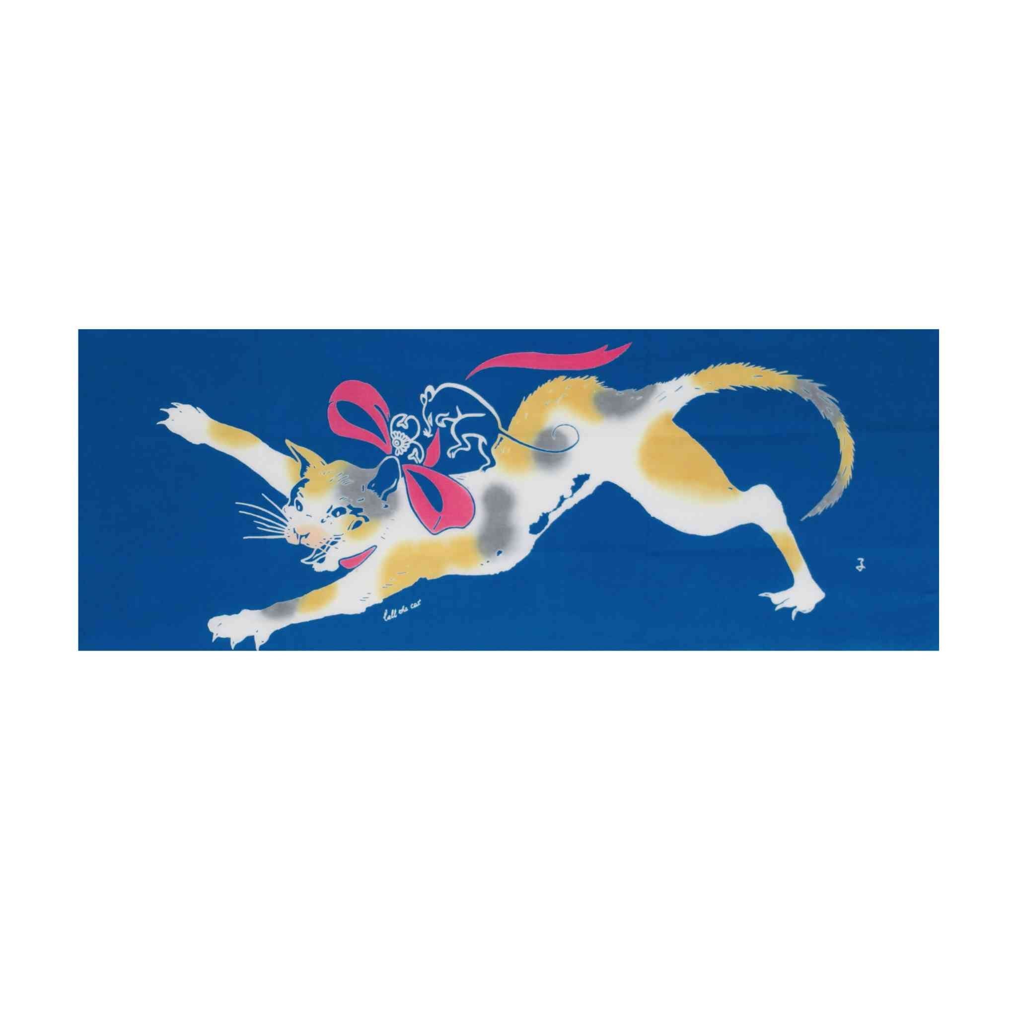 新江戸染謹製 干支てぬぐい<猫に鈴つけちゃった> てぬぐい 新江戸染 丸久商店 三毛猫