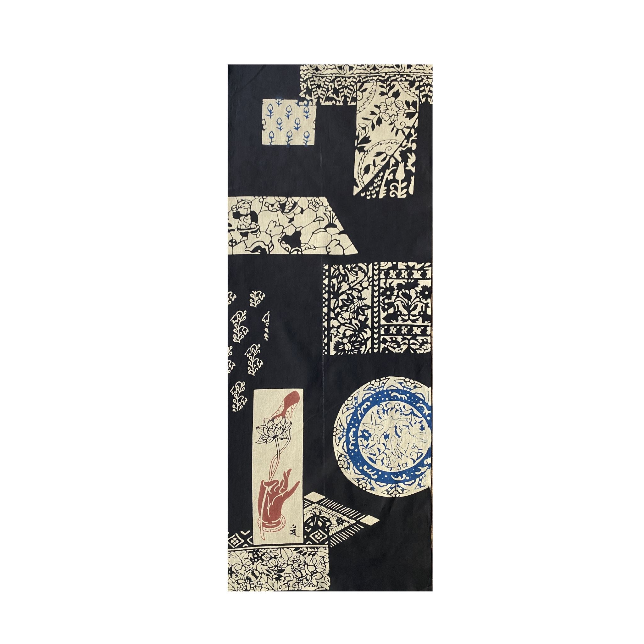 新江戸染謹製 干支てぬぐい<うさぎ更紗> てぬぐい 新江戸染 丸久商店 墨色