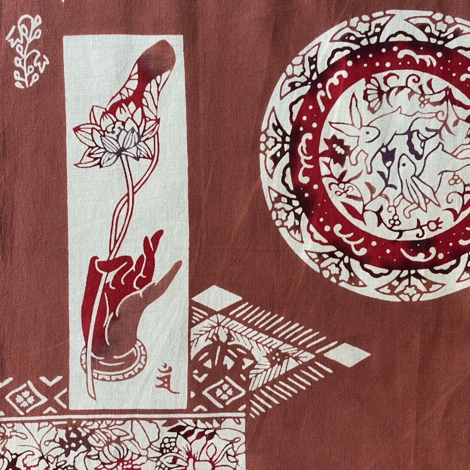 新江戸染謹製 干支てぬぐい<うさぎ更紗> 小豆茶 てぬぐい 新江戸染 丸久商店