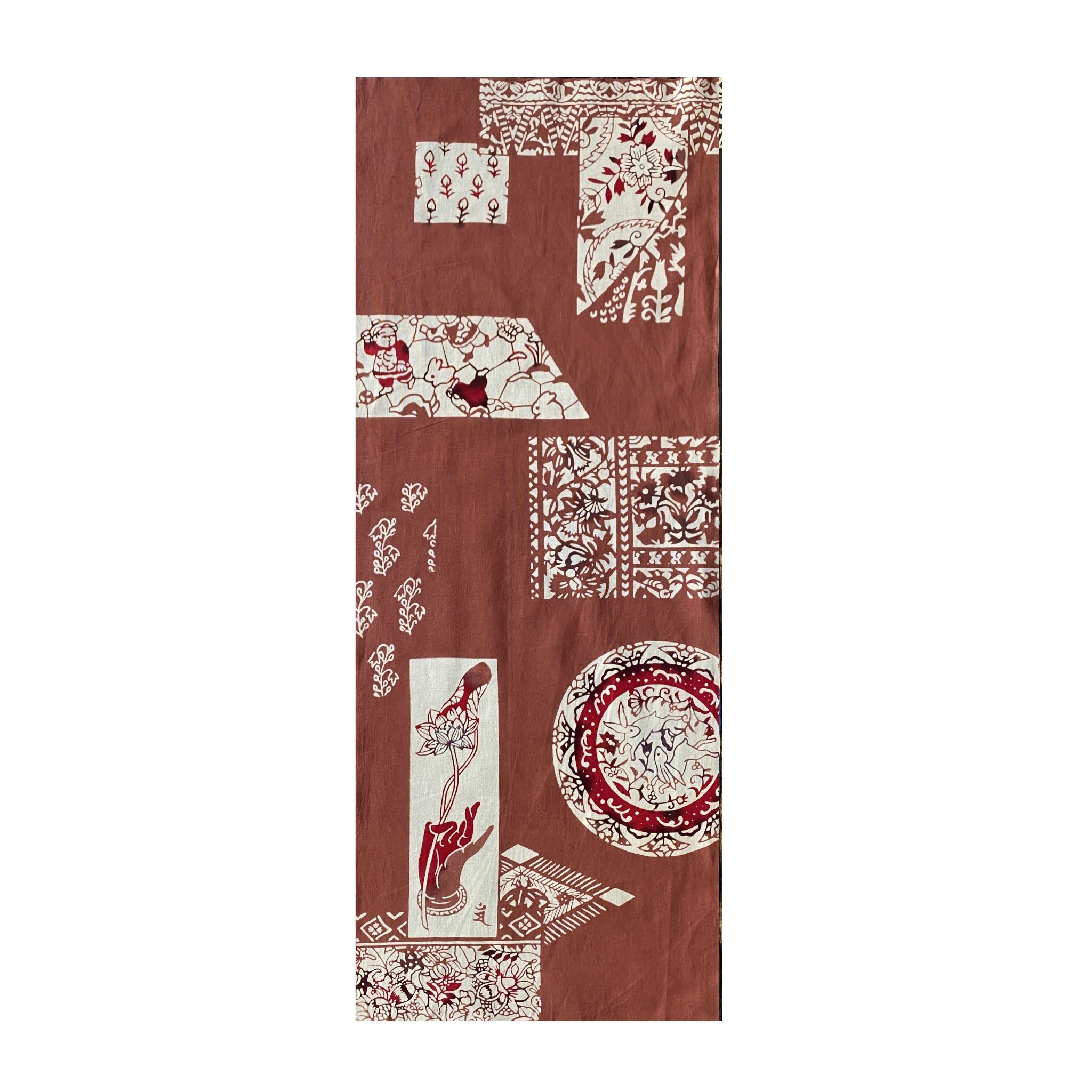 新江戸染謹製 干支てぬぐい<うさぎ更紗> 小豆茶 てぬぐい 新江戸染 丸久商店