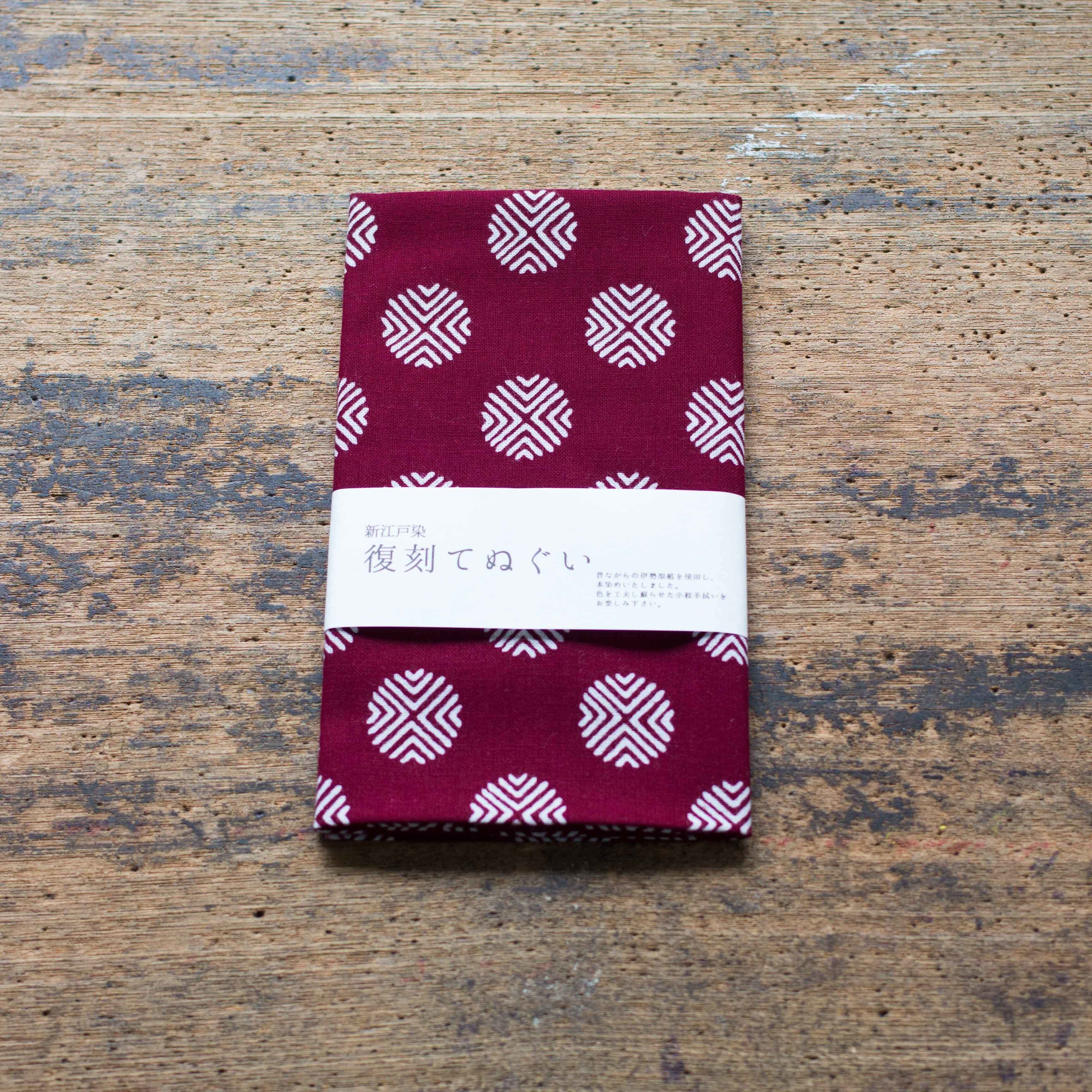 新江戸染 丸久商店 復刻てぬぐい<丸に升目>臙脂 てぬぐい 新江戸染 丸久商店