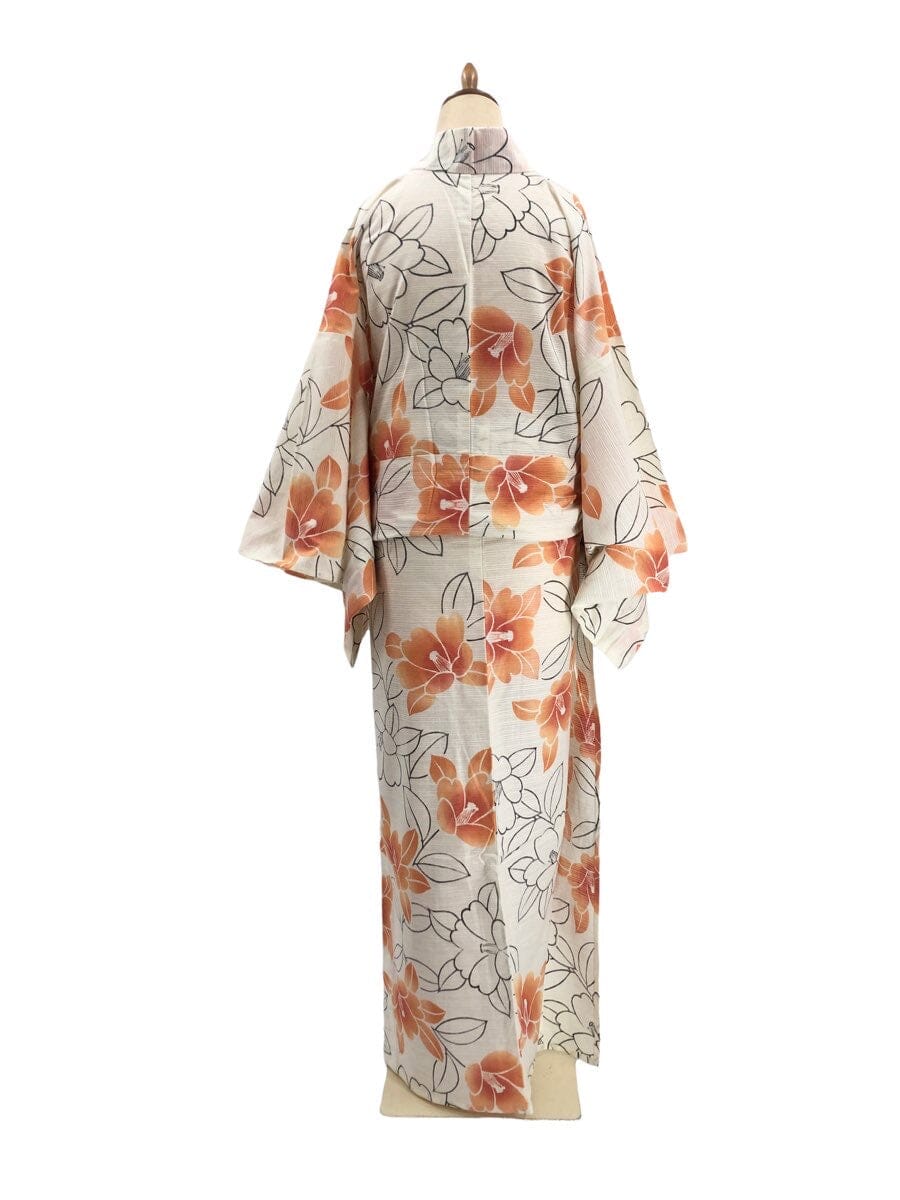 新江戸染 丸久商店 仕立て上がり注染浴衣 綿絽 椿 L【身丈170】 浴衣 新江戸染 丸久商店