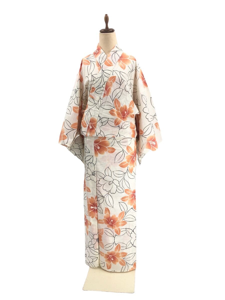 新江戸染 丸久商店 仕立て上がり注染浴衣 綿絽 椿 L【身丈170】 浴衣 新江戸染 丸久商店