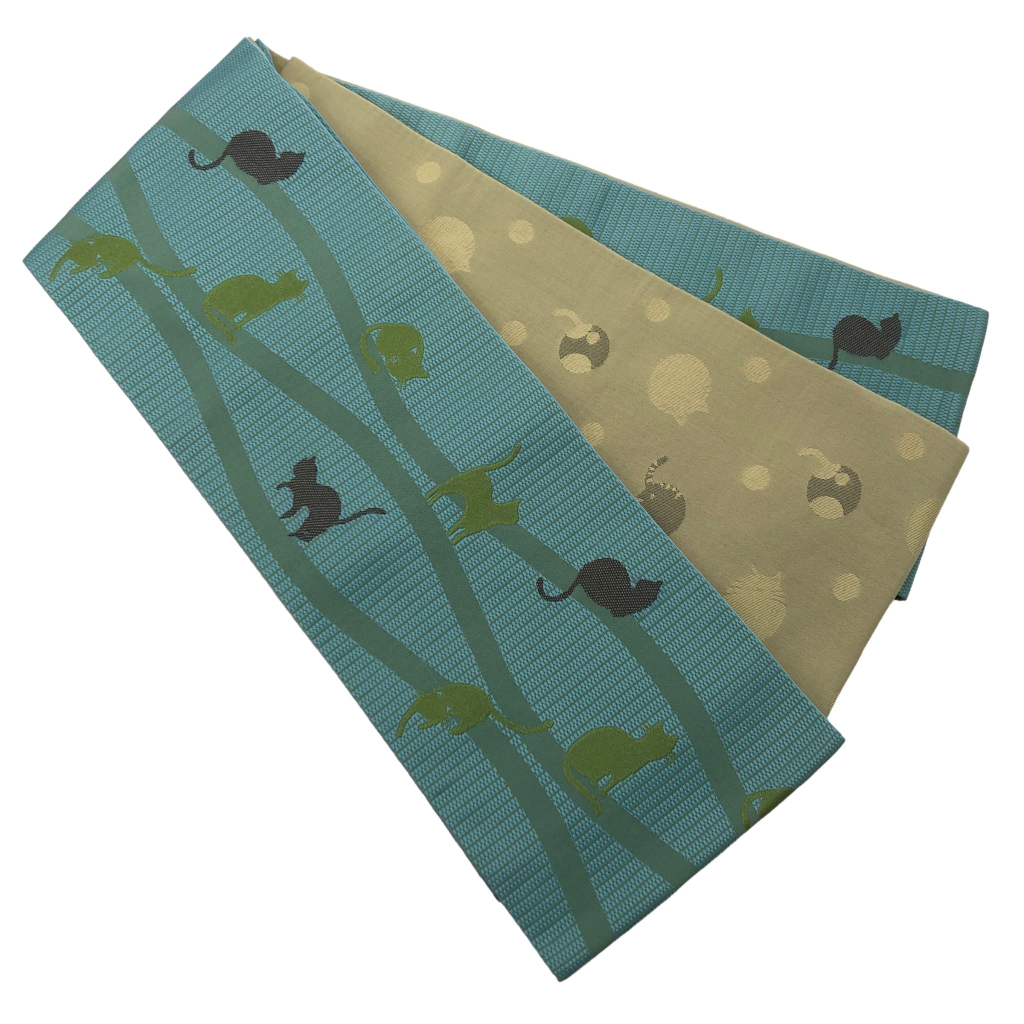 展示品 半巾帯 立涌×猫 帯 used ブルー