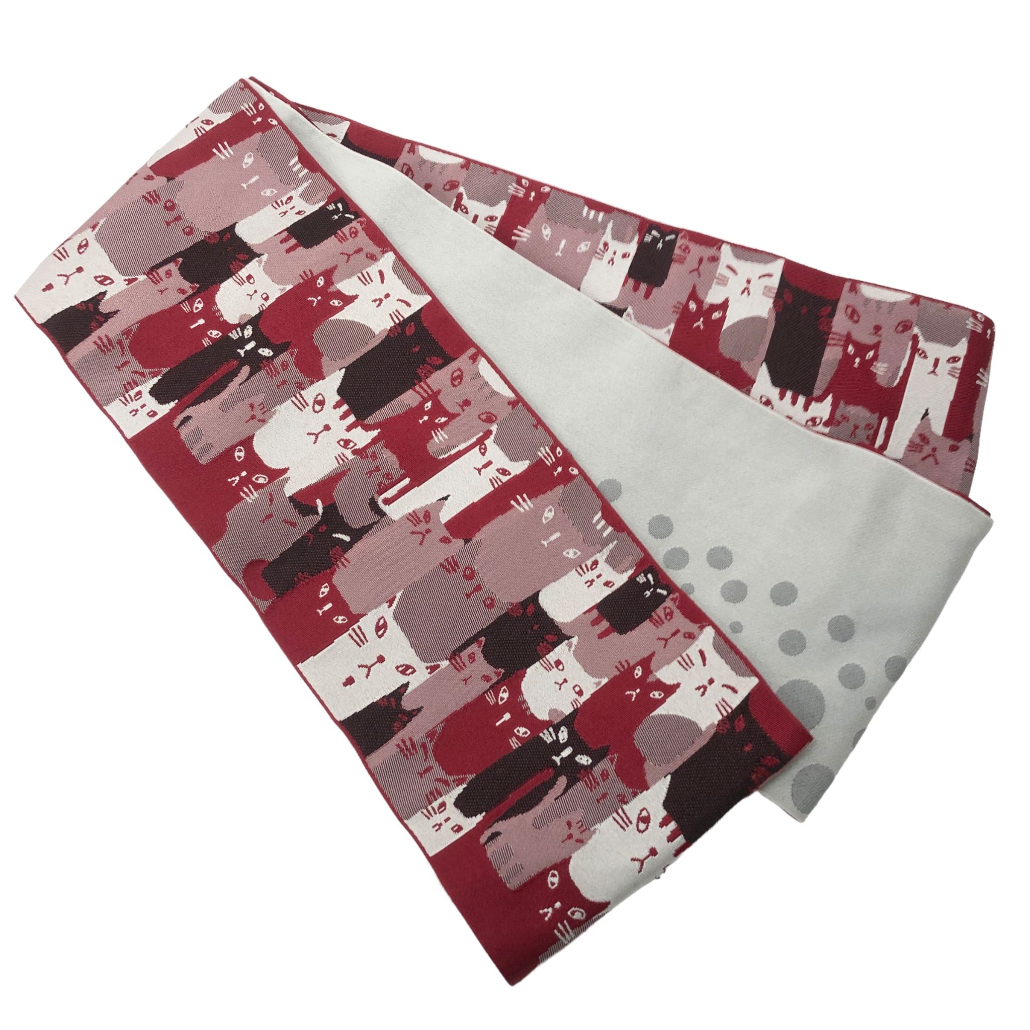 展示品 半巾帯 猫尽くし 帯 used 赤