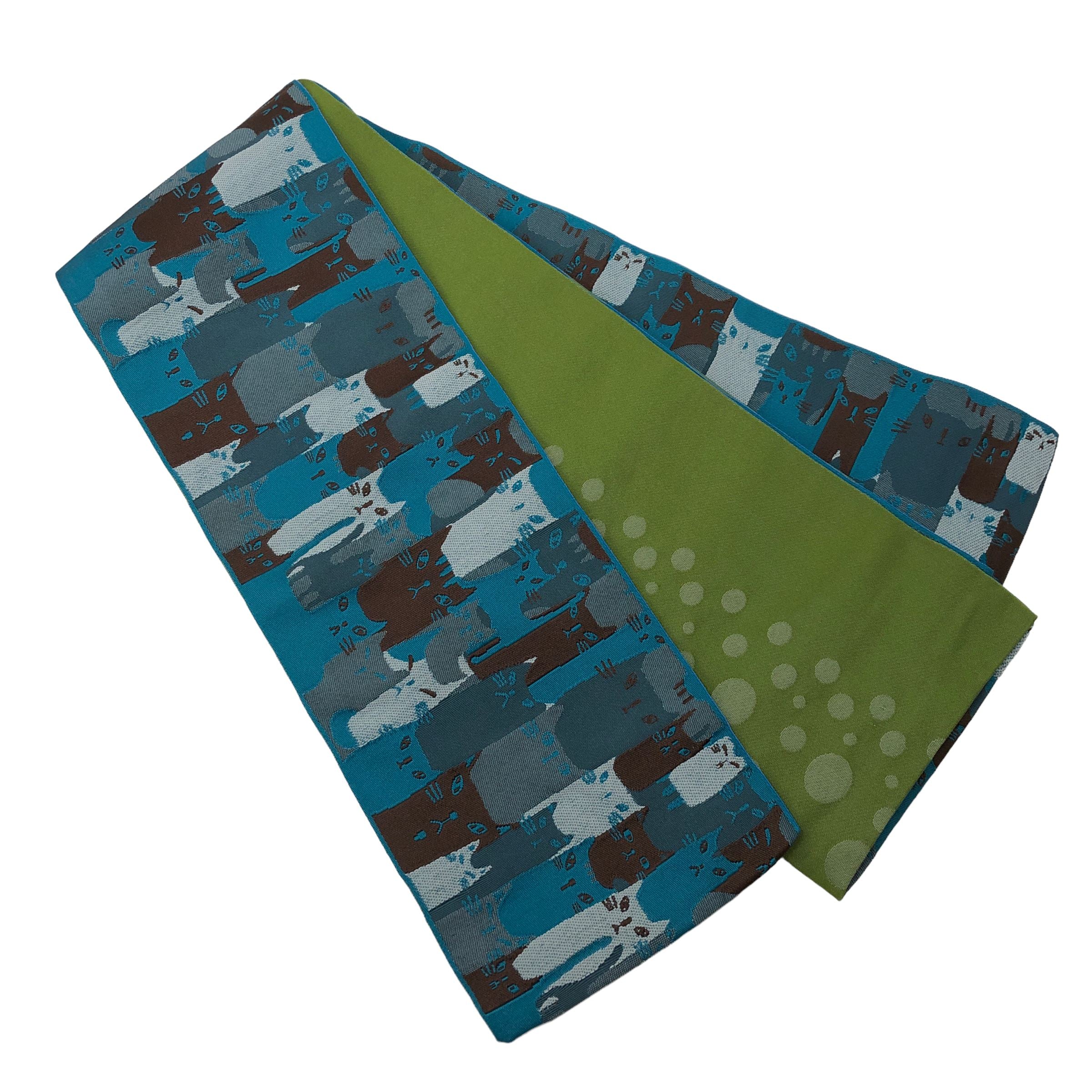 展示品 半巾帯 猫尽くし 帯 used 青