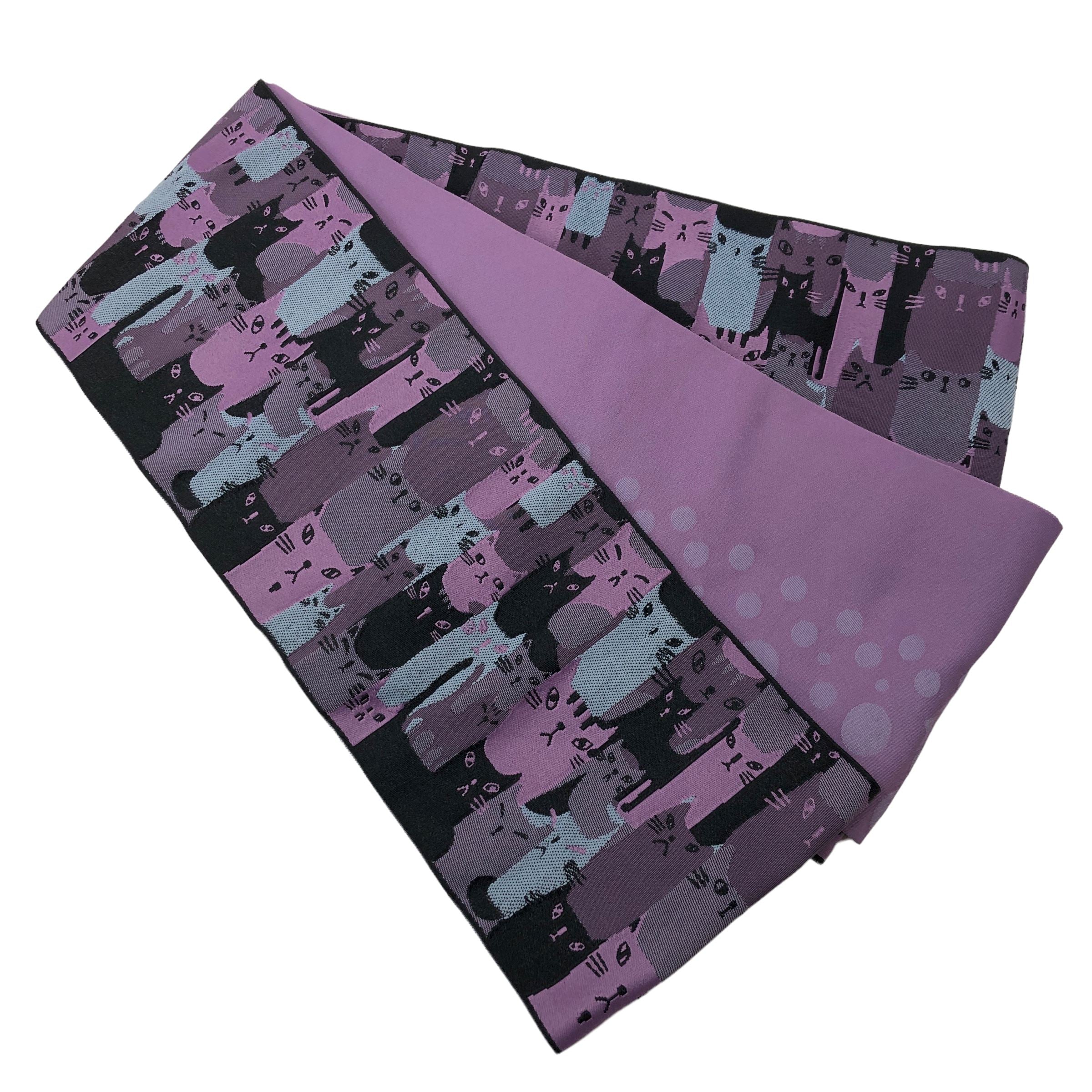 展示品 半巾帯 猫尽くし 帯 used 紫