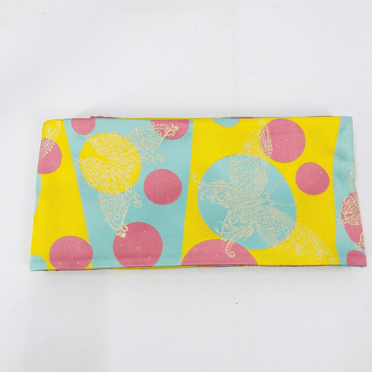 展示品半巾帯 おりびと パステルカラー水玉×蝶 品 帯 used