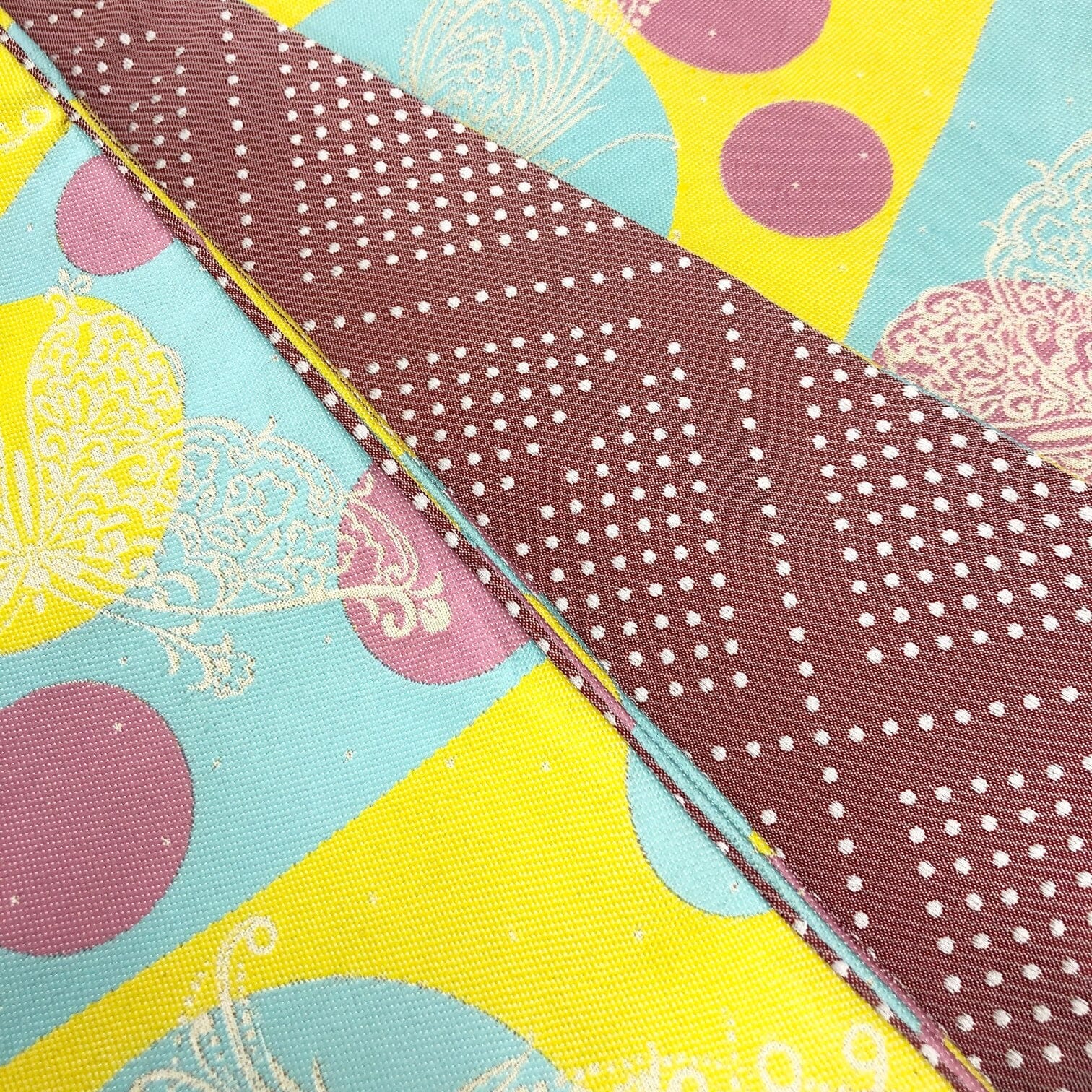 展示品半巾帯 おりびと パステルカラー水玉×蝶 品 帯 used