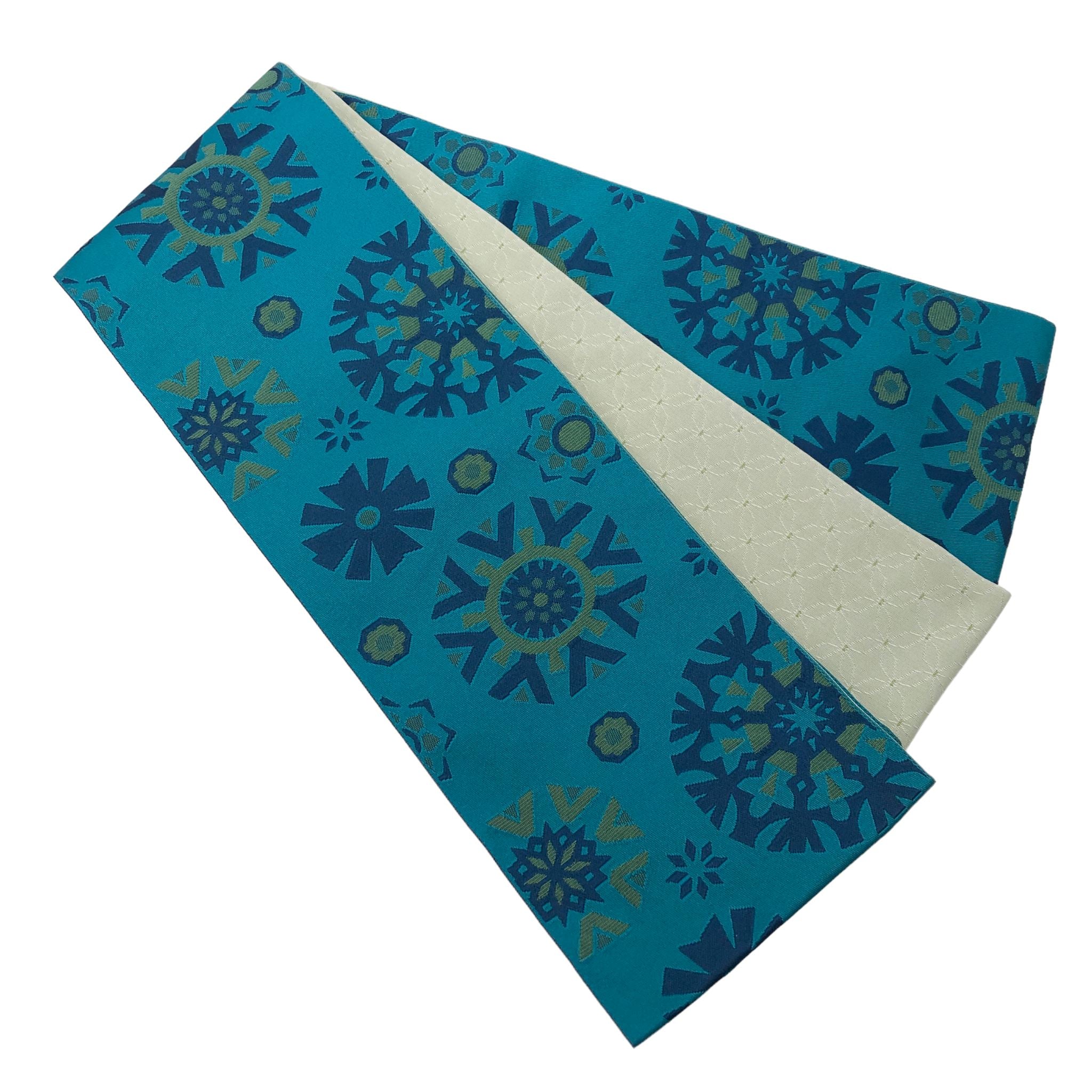 展示品 半巾帯 雪の結晶 帯 used ブルー