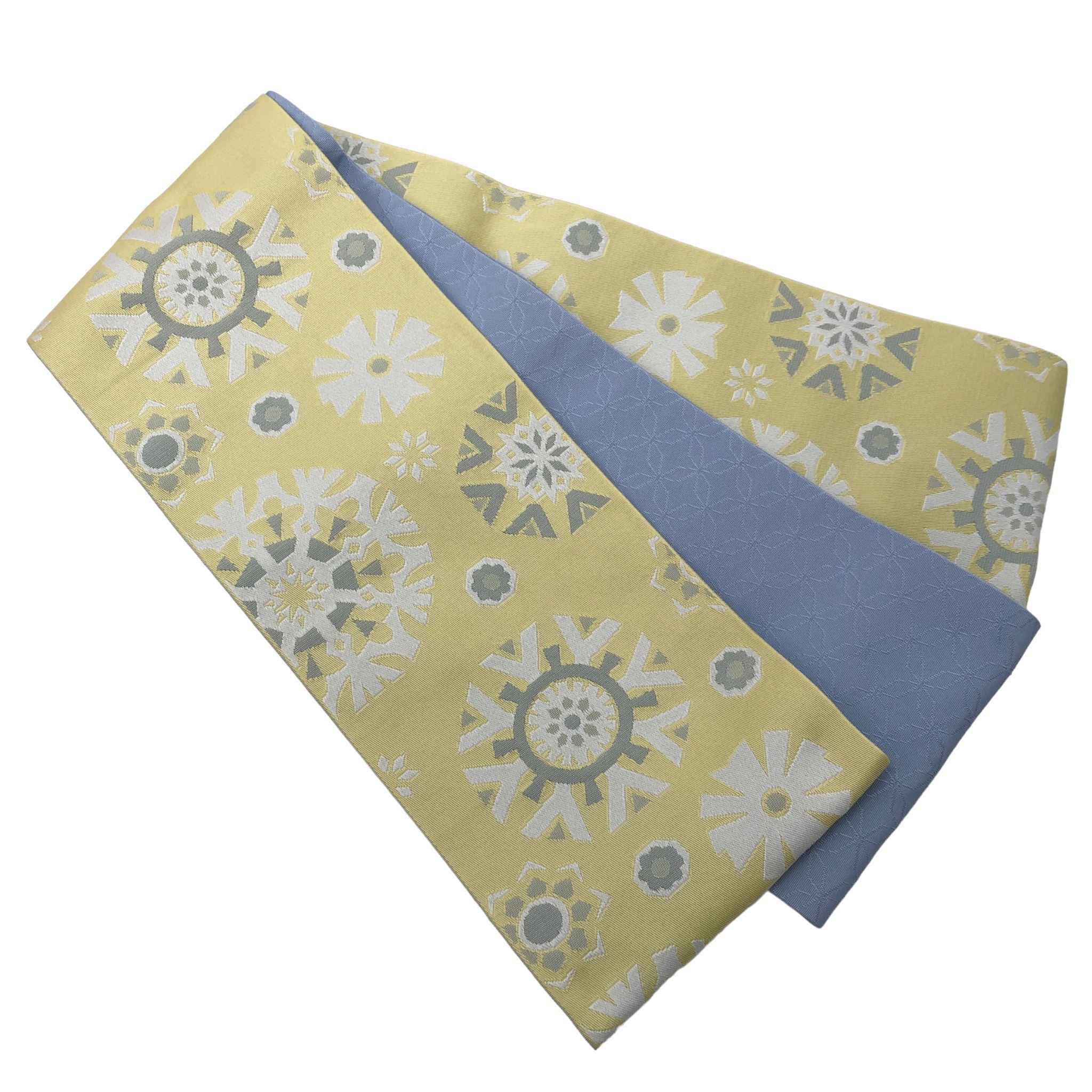 展示品 半巾帯 雪の結晶 帯 used イエロー