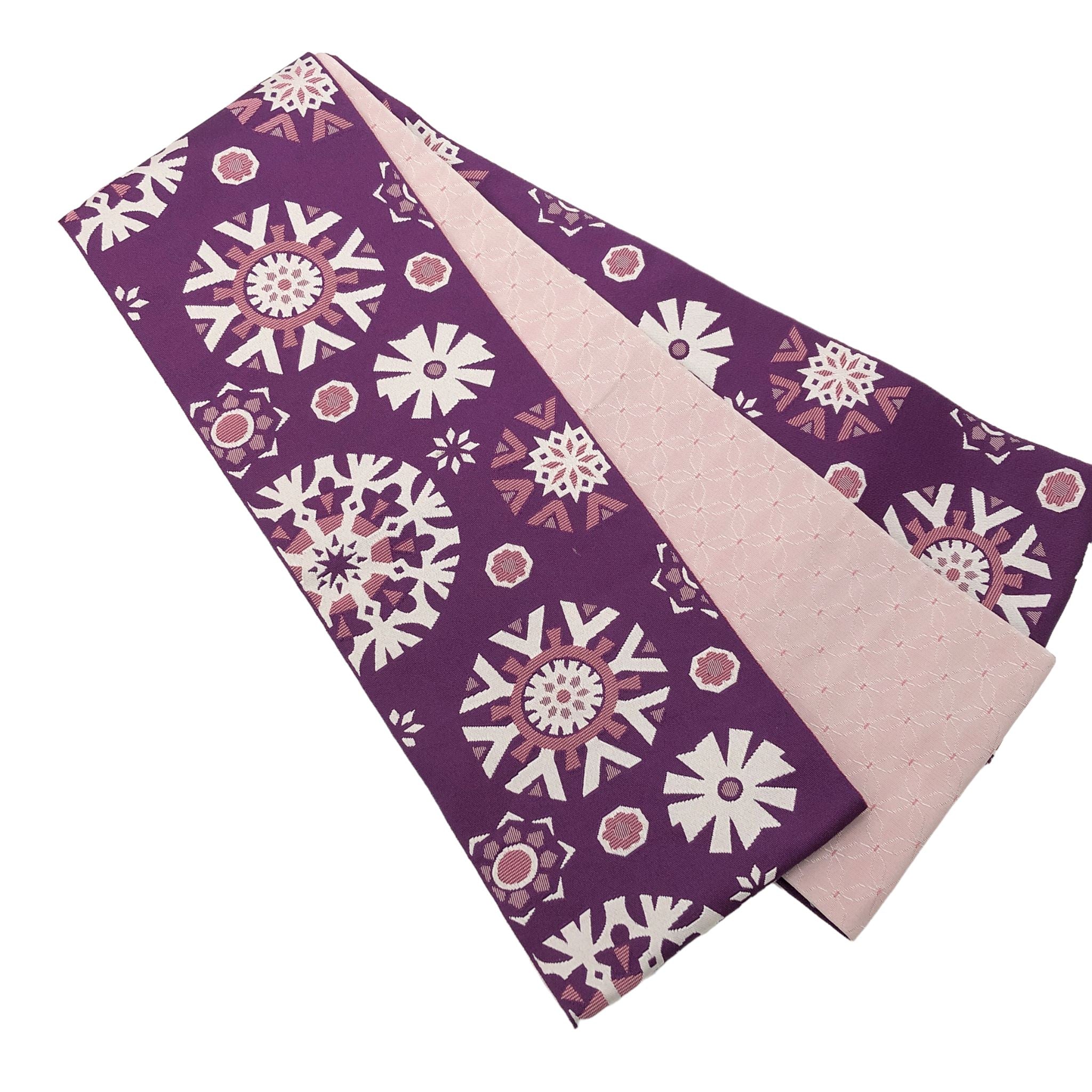 展示品 半巾帯 雪の結晶 帯 used パープル