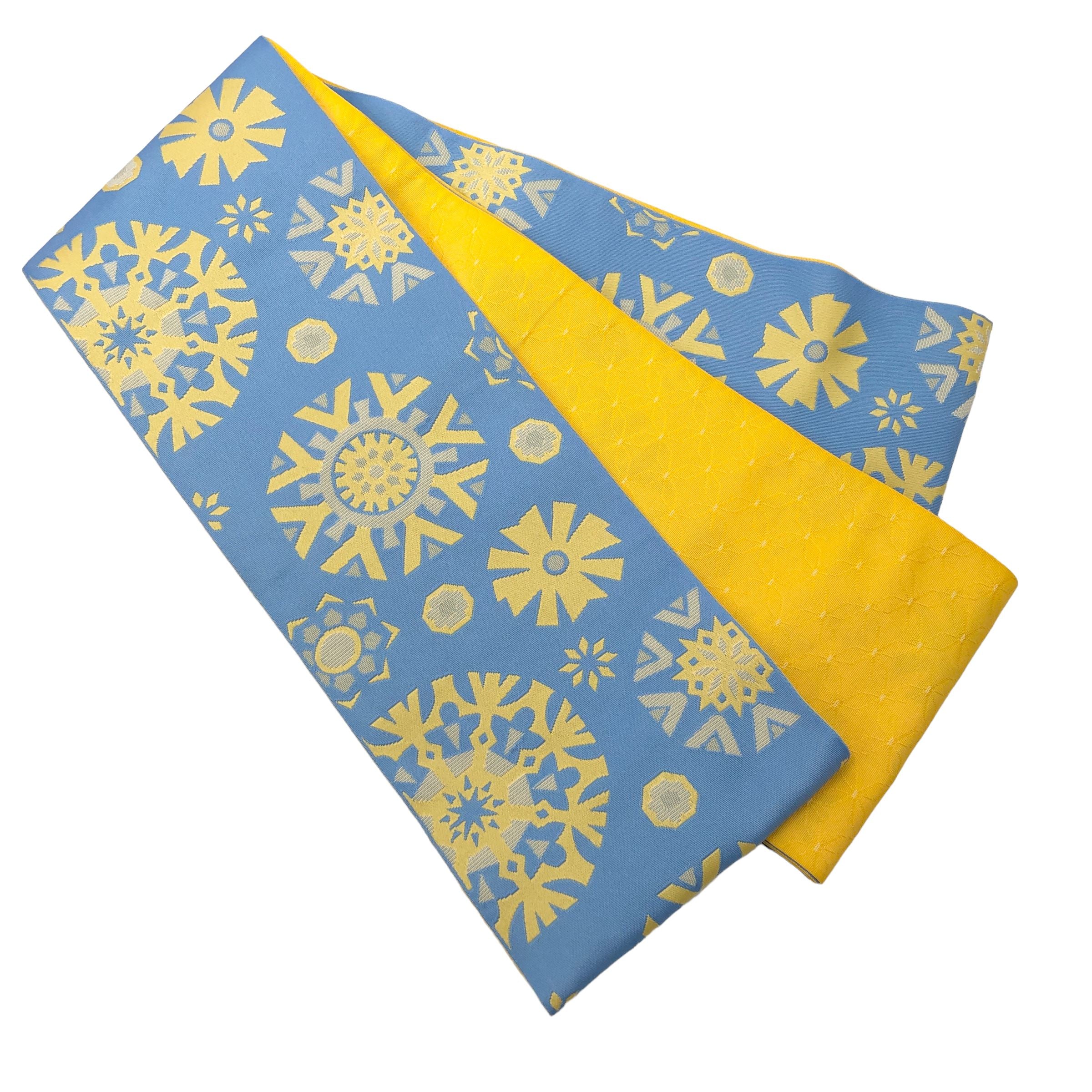 展示品 半巾帯 雪の結晶 帯 used ライトブルー