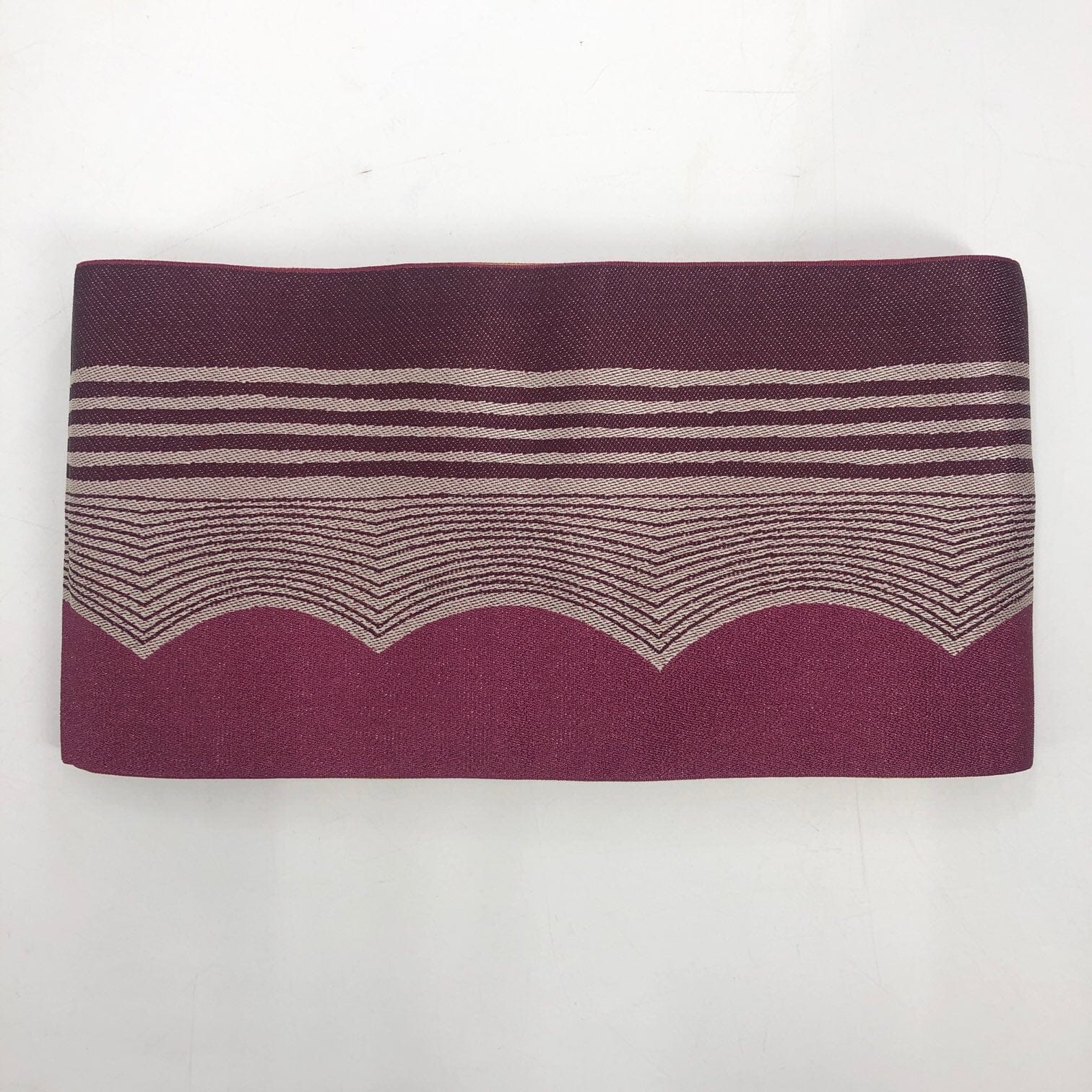 展示品 長尺半巾帯 リバーシブル 紫系の幾何学模様×金茶の花と実 帯 used