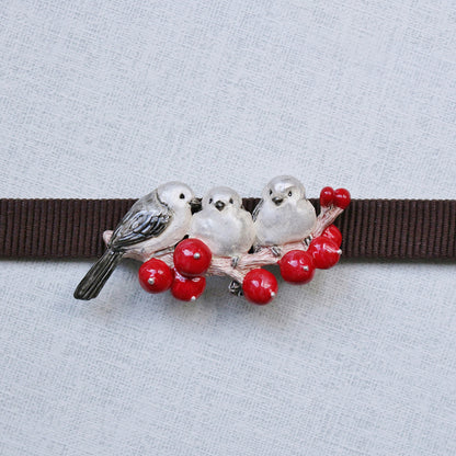 数-SUU-シマエナガの枝帯留め / 帯留め※専用豪華ボックス入り