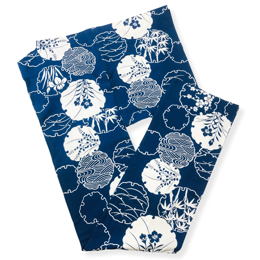 used 注染浴衣 雪輪に季節の花々 160cm 裄丈69.5cm 広衿 KIY202506-0003 浴衣 used 